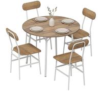 HOMCOM Juego de Mesa y Sillas de Comedor Compact 5 Piezas, Mesa de Cocina Redonda con 4 Sillas, Estilo Industrial, Marco Metálico, para Espacios Pequeños, Salón, Mesa Ø100x77 cm, Natural y Blanco