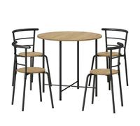 HOMCOM Juego de Mesa y Sillas de Comedor, Mesa de Cocina Redonda con 4 Sillas, Estilo Industrial, Marco Metálico, para Espacios Pequeños, Salón, Natural
