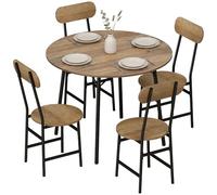 HOMCOM Juego de mesa y sillas de comedor de 5 piezas, juego de comedor industrial para 4 personas, con mesa de cocina redonda efecto madera y 4 sillas ahorradoras de espacio, patas de metal, para