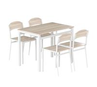 HOMCOM Juego de Mesa y Sillas de Comedor, Mesa de Cocina Rectangular con 4 Sillas, Estilo Moderno, Marco Metálico, para Espacios Pequeños, Salón, Roble y Blanco
