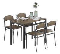 HOMCOM Juego de Mesa y Sillas de Comedor, Mesa de Cocina Rectangular con 4 Sillas, Estilo Moderno, Marco Metálico, para Espacios Pequeños, Salón, Marrón Oscuro y Negro