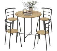 HOMCOM Juego de Mesa y Sillas de Comedor, Mesa de Cocina Redonda con 4 Sillas, Estilo Industrial, Marco Metálico, para Espacios Pequeños, Salón, Natural