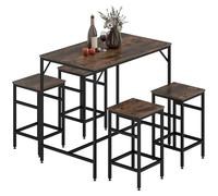 HOMCOM Juego de Mesa y Taburetes de Bar, Mesa Alta de Cocina con 4 Taburetes Industrial, con Reposapiés, Ahorro de Espacio, para Espacios Reducidos, Comedor, Salón, Marrón Rústico