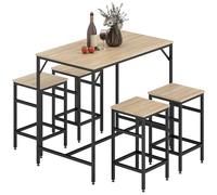 HOMCOM Juego de Mesa y Taburetes de Bar con 4 Taburetes Roble