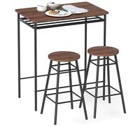 HOMCOM Juego de Mesa y Taburetes de Bar, Mesa Alta de Cocina con 2 Taburetes Industrial, Estante Abierto, Reposapiés, Ahorro de Espacio, para Espacios Reducidos, Comedor, Salón, Marrón
