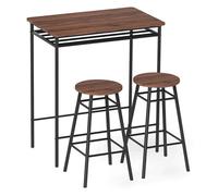 HOMCOM Juego de Mesa y Taburetes de Bar, Mesa Alta de Cocina con 2 Taburetes Industrial, Estante Abierto, Reposapiés, Ahorro de Espacio, para Espacios Reducidos, Comedor, Salón, Marrón