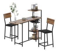 HOMCOM Juego de Mesa y Taburetes de Bar Mesa Alta de Cocina con 2 Taburetes Laterales Abatibles Soporte para Vinos y Estantes Estilo Industrial Marrón y Negro