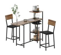 HOMCOM Juego de Mesa y Taburetes de Bar Mesa Alta de Cocina con 2 Taburetes Laterales Abatibles Soporte para Vinos y Estantes Estilo Industrial Marrón y Negro