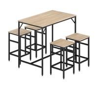 Homcom juego de mesa y taburetes de bar, mesa alta de cocina con 4 taburetes industrial, con reposapiés, ahorro de espacio, para espacios reducidos, comedor, salón, roble