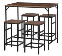 HOMCOM Juego de Mesa y Taburetes de Bar, Mesa Alta de Cocina con 4 Taburetes Industrial, con Reposapiés, Ahorro de Espacio, para Espacios Reducidos, Comedor, Salón, Marrón Rústico