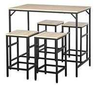HOMCOM Juego de Mesa y Taburetes de Bar, Mesa Alta de Cocina con 4 Taburetes Industrial, con Reposapiés, Ahorro de Espacio, para Espacios Reducidos, Comedor, Salón, Roble