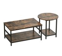 HOMCOM Juego de mesas de centro, 2 piezas, mesa rectangular y redonda con almacenamiento de 2 niveles, Rústico-Marrón