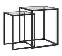 HOMCOM Juego de Mesas de Centro Apilables con Encimera de Vidrio Templado y Marco de Acero 33x33x45,5 cm y 42x42x51 cm Negro Aosom España