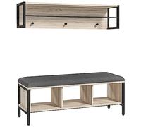 HOMCOM - Juego de mueble de entraditas 2 en 1 con 3 armarios y percheros de pared, 3 ganchos y barra - Cojín acolchado - Natural y negro