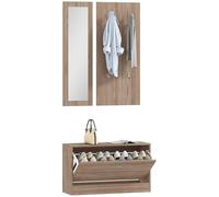 HOMCOM Juego de muebles de entrada de 3 piezas con banco zapatero, perchero de pared y espejo, armario de dormitorio y pasillo, de madera, 80 x 27 x 46,5 cm, marrón oscuro