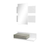 Homcom juego de muebles de entrada recibidor con espejo y cajón recibidor colgante para pasillo estilo moderno 75x3,5x75 cm y 75x30,5x20 cm blanco y gris