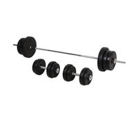 HOMCOM Juego de Pesas de 55 kg con Mancuernas y Barra Pesos Ajustables 2 en 1 con Discos Barra de 170 cm para Culturismo Entrenamiento Fitness en Hogar Gimnasio Negro