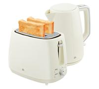 HOMCOM Juego de Tostador y Hervidor 2200W Hervidor de Agua Eléctrico de Acero Inoxidable 1,7L Tostadora Pan Ranura Ancha para 2 Rebanadas 3 Funciones Crema