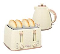 HOMCOM Juego de Tostadora Hervidor 1.7L Hervidor 4 rebanadas de pan tostado Juego de desayuno con 7 niveles de tostado, desconexión automática, función descongelar y recalentar y bandeja recogemigas,