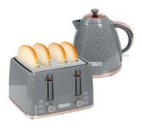 HOMCOM Juego de Tostadora Hervidor 1.7L Hervidor 4 rebanadas de pan tostado Juego de desayuno con 7 niveles de tostado, desconexión automática, función descongelar y recalentar y bandeja recogemigas,