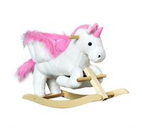 HOMCOM Juguete mecedor unicornio con función de sonido, base de madera y asas, caballito mecedor de peluche, para niños de 1,5 a 3 años