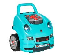 HOMCOM Motor de Camión para Niños de +3 Años Conjunto de Motor de Juguete con 61 Piezas Volante Bocina Faros Caja de Almacenaje y Ruedas 40x39x47 cm Turquesa