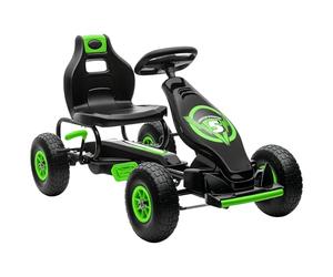 HOMCOM Kart Pedales Coche de Pedales para Niños de 5-12 Años con Asiento Ajustable Neumáticos Inflables Amortiguador y Freno de Mano Carga 50 kg Verde