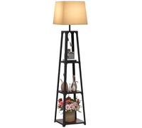 HOMCOM Lampada da Terra in Metallo e MDF a 3 Ripiani con Paralume in Tessuto, Ø42x166 cm, Nero e Beige