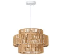 HOMCOM Lámpara Colgante, Pantalla de 3 Niveles, Metal, Cuerda de Cáñamo, Marrón Claro