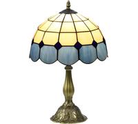 HOMCOM Lámpara de Mesita de Noche Estilo Tiffany Lámpara de Mesa Hecha a Mano Lámpara de Noche de Vidrio para Dormitorio Salón Ø31x48 cm Azul
