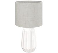 HOMCOM Lámpara de Mesa con Base de Cerámica y Pantalla de Lino Estilo Retro para Dormitorio 40W Blanco y Beige