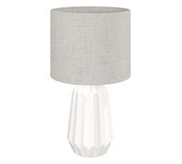 Homcom Lámpara De Mesa Base Cerámica Pantalla Lino 40w Blanco Y Beige