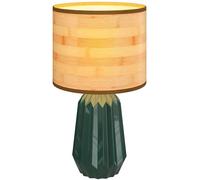 HOMCOM Lámpara de Mesa con Base de Cerámica y Pantalla de Lino Lámpara de Mesita de Noche de Estilo Retro con Interruptor para Dormitorio Salón E27 40W Verde y Madera Natural