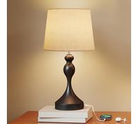 HOMCOM Lámpara de mesa Lámpara de mesa LED con 3 temperaturas de color, de mesilla de noche con puertos de carga USB C, pantalla de lino, de escritorio de lectura para