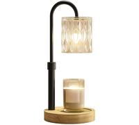 HOMCOM Lámpara de Mesita de Noche con Base de Madera y Pantalla de Vidrio Lámpara Calefactora de Velas Varilla para Dormitorio Salón Lámpara de Mesa Ø15x32,5 cm Multicolor