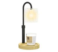 HOMCOM Lámpara de Mesita de Noche Lámpara Calefactora de Velas con Base de Madera Pantalla de Vidrio y Varilla Lámpara de Mesa para Dormitorio Salón Ø15x32,5 cm Multicolor