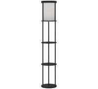 HOMCOM Lámpara de pie con 3 estantes, diseño redondo, mando a distancia, interruptor de pie, temperatura de luz ajustable, para salón, Negro Aosom España