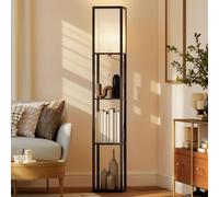 HOMCOM Lámpara de Pie con Estantes de Almacenaje, Lámpara de Madera Moderna, Bombilla E27, para Salón, Dormitorio, Oficina, Negro