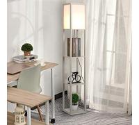 HOMCOM Lámpara de Pie de Madera con Estantes Almacenaje para Salón Dormitorio Bombilla E27 26x26x160 cm Diseño Moderno Roble y Blanco Aosom España