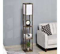 HOMCOM Lámpara de Pie con Estantes de Almacenaje, Lámpara de Madera Moderna, Bombilla E27, para Salón, Dormitorio, Oficina, Marrón Rústico