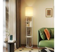 HOMCOM Lámpara de Pie con Estantes, Lámpara con 3 Temperaturas de Color, Control Remoto, Bombilla E27, para Salón, Dormitorio, Oficina, Blanco
