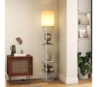 HOMCOM Lámpara de Pie con Estantes, Lámpara con 3 Temperaturas de Color, Control Remoto, para Salón, Dormitorio, Oficina, Gris
