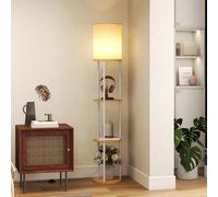 HOMCOM Lámpara de Pie con Estantes, Lámpara con 3 Temperaturas de Color, Control Remoto, para Salón, Dormitorio, Oficina, Natural