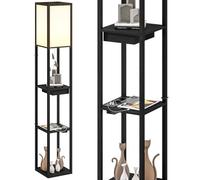 HOMCOM - Lámpara de pie con estantes, lámpara de pie de salón, casquillo E27, estilo moderno, lámpara de pie con interruptor y puerto USB A+C, para salón y dormitorio, 159 cm, color negro y negro