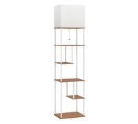 HOMCOM Lámpara de Pie con Estantes, Lámpara Salón con Brillo y Temperaturas de Color Ajustable 3000K-6500K, Control Remoto, Temporizador, 5 Modos, Bombilla 9W Incluida, Portalámparas E27, Natural
