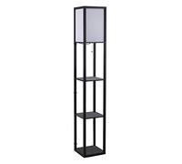 HOMCOM Lámpara de Pie de Madera con 3 Estantes de Almacenaje para Bombilla E27 Potencia Máx. 40W Lámpara Moderna para Salón Dormitorio 26x26x160 cm Negro y Blanco