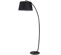 HOMCOM Lámpara de pie de salón con pantalla de tela, interruptor de pie, lámpara de pie con casquillo E27, lámpara de arco con pie de metal para dormitorio, negro