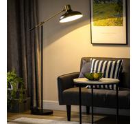 HOMCOM Lámpara de pie, lámpara de pie regulable en altura, lámpara de pie orientable de 40 W, lámpara de arco, lámpara de lectura con casquillo E27, para salón, negra, sin bombilla