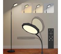 HOMCOM Lámpara de pie LED ajustable con mando a distancia magnético y controles táctiles, cabezal giratorio 360°, ajuste de brillo y temperatura de color, para dormitorio y salón, negro