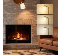 HOMCOM Lámpara de Pie LED Regulable, Lámpara de Pie Salón Moderna con Pantalla Giratoria 350°, 3 Temperaturas de Color 3000K/4000K/6500K y Bombilla E27, para Dormitorio, Oficina, Blanco y Dorado